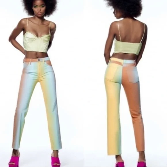 NWT Zara Rainbow Ombré Straight Fit Mid Rise Jeans | Blogger’s Fave 🔥 - Picture 2 of 10